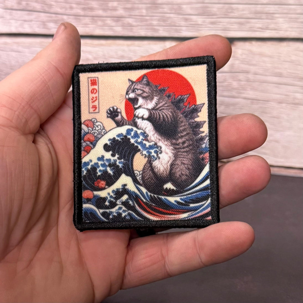Catzilla Funny Cat Morale Patch | Made in USA | VELCRO® Brand Hook Backing
