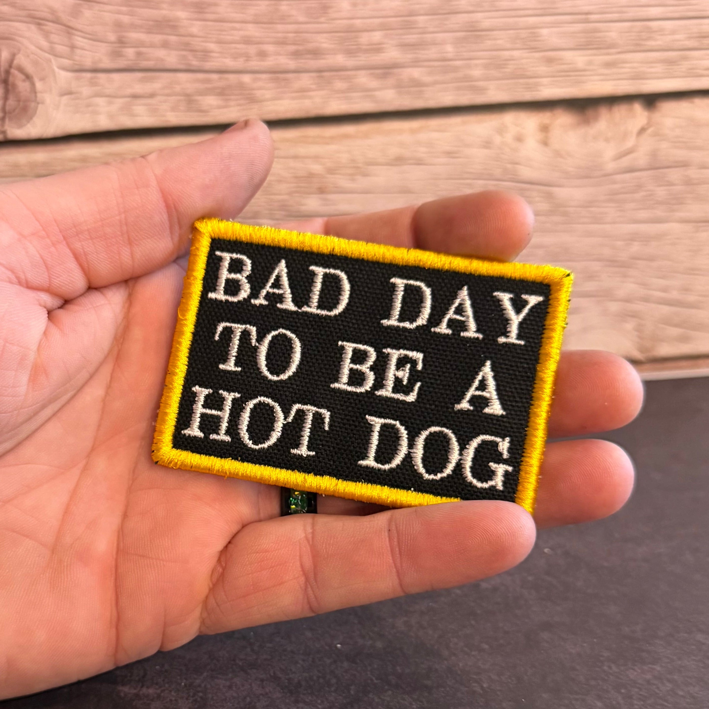 Bad Day To Be A Hot Dog Funny Morale Patch | Made in USA | VELCRO® Brand Hook Backing