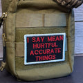 I Say Mean, Hurtful, Accurate Things Funny Morale Patch | Made in USA | VELCRO® Brand Hook Backing