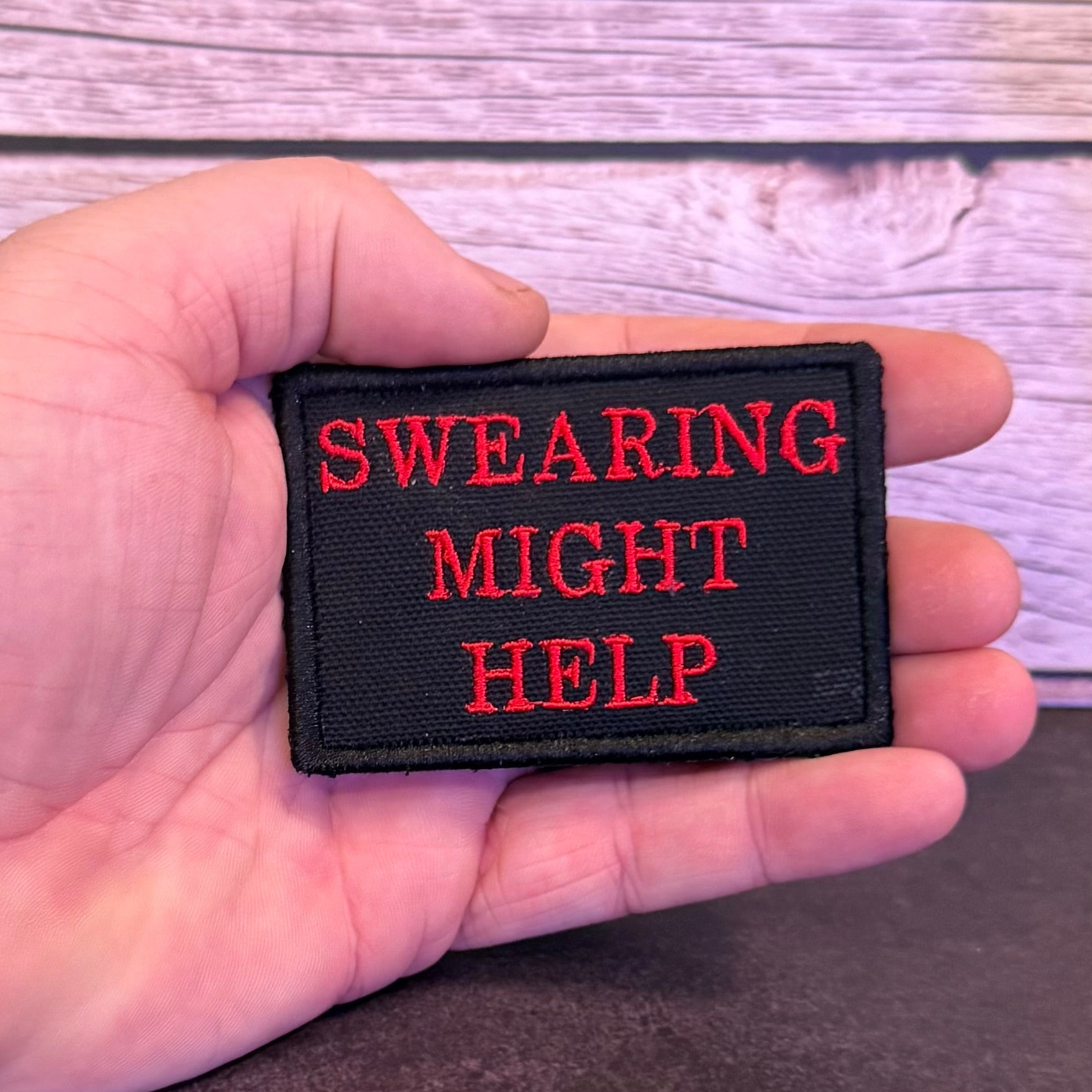 Swearing Might Help Funny Morale Patch | Made in USA | VELCRO® Brand Hook Backing