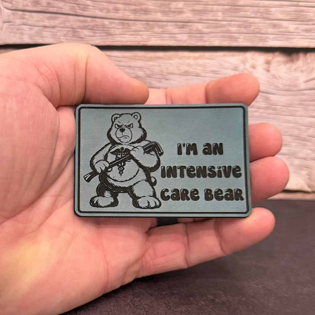 Intensive Care Bear Funny Nurse Morale Patch 2"x3" Hook & Loop | Made in USA