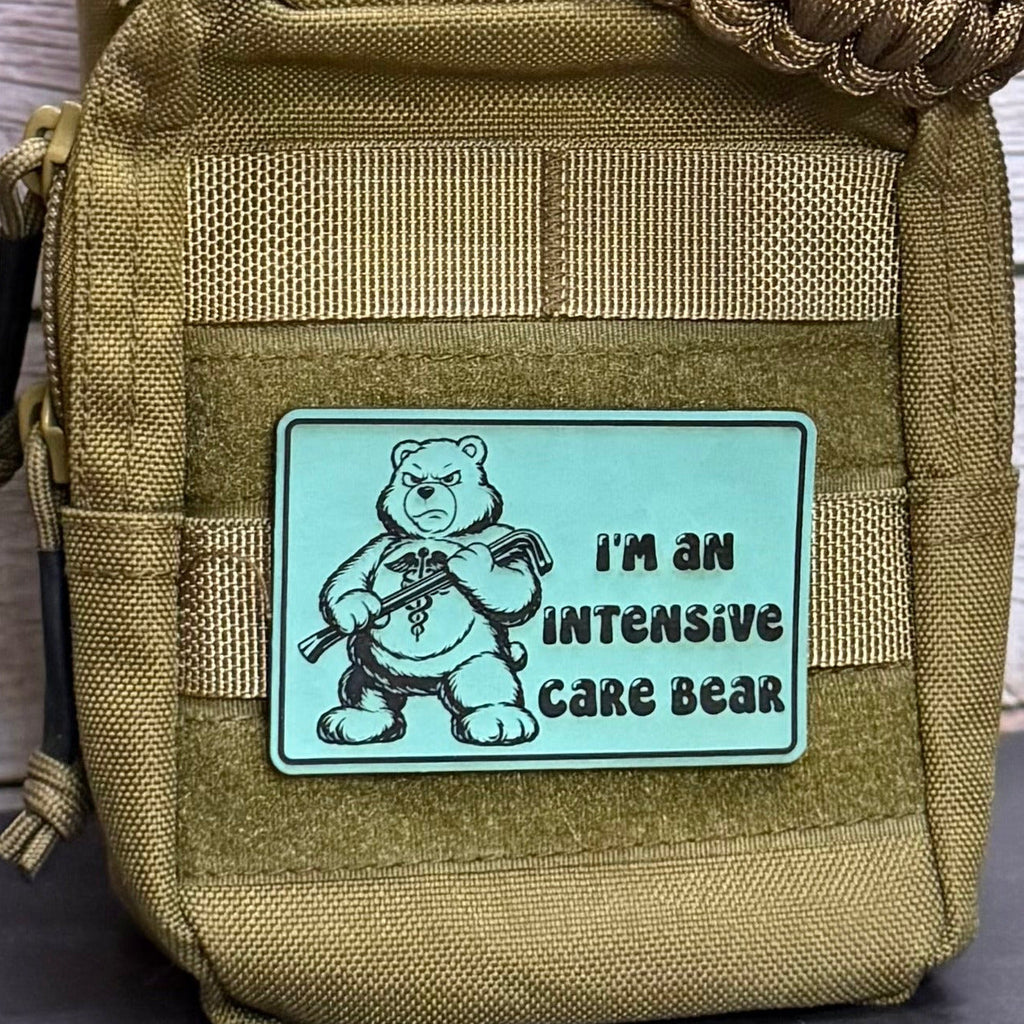 Intensive Care Bear Funny Nurse Morale Patch 2"x3" Hook & Loop | Made in USA