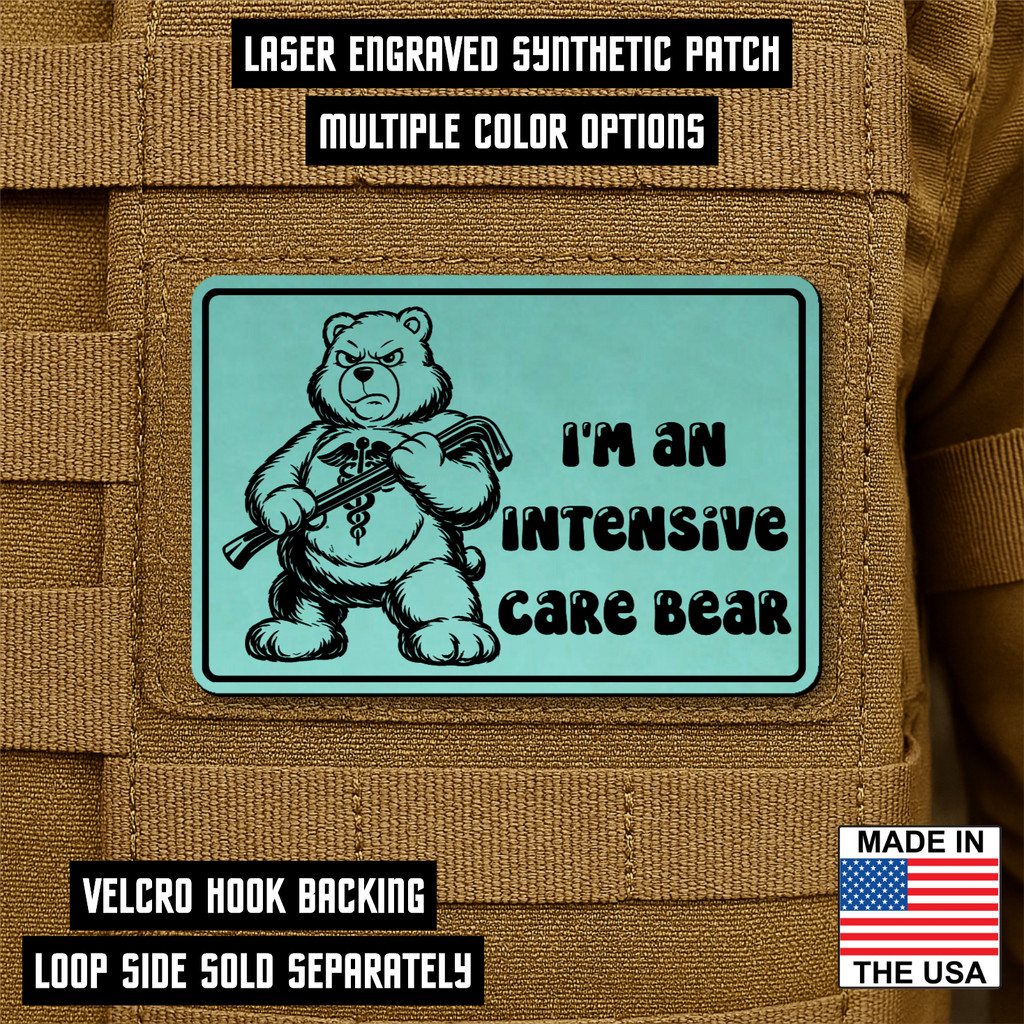 Intensive Care Bear Funny Nurse Morale Patch 2"x3" Hook & Loop | Made in USA