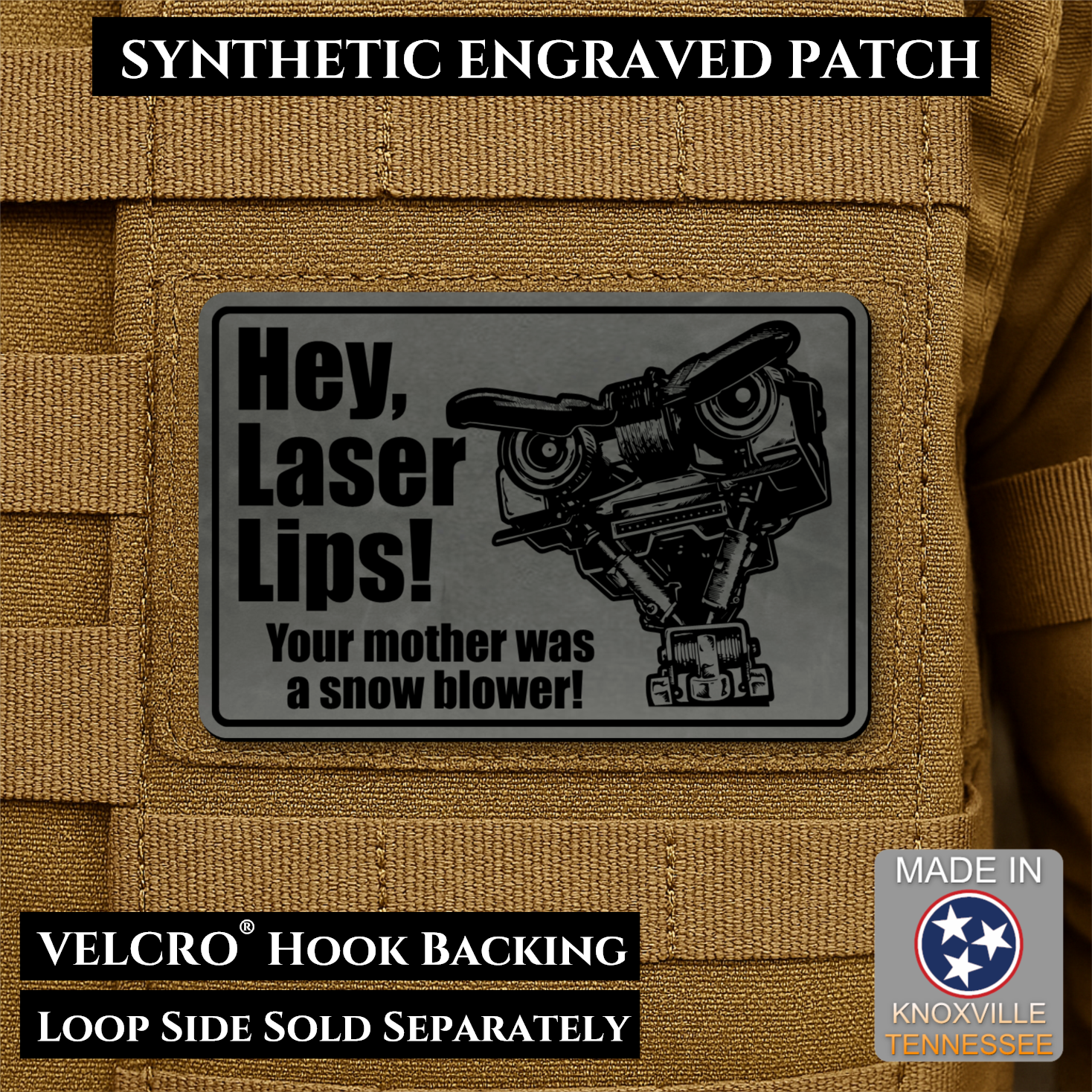 Hey Laser Lips Funny Morale Patch | Made in USA | VELCRO® Brand Hook Backing