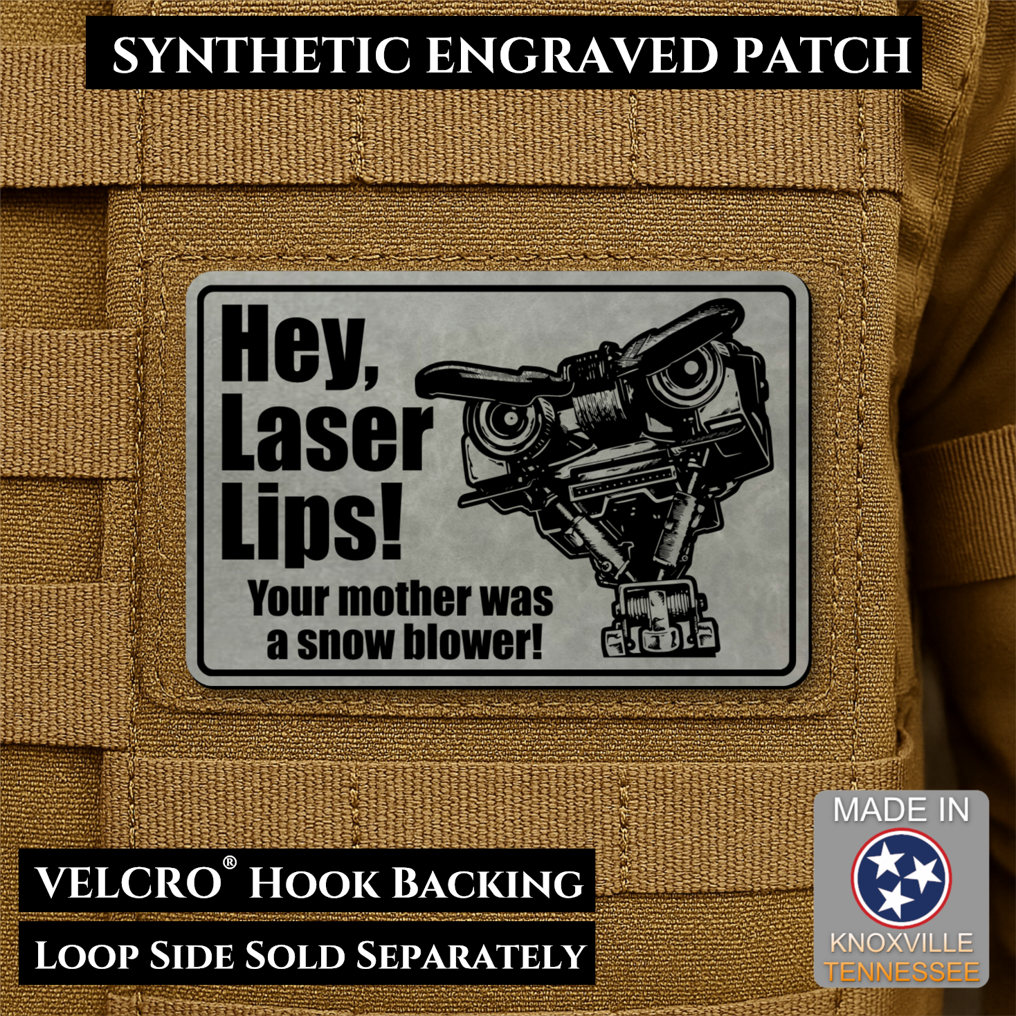 Hey Laser Lips Funny Morale Patch | Made in USA | VELCRO® Brand Hook Backing