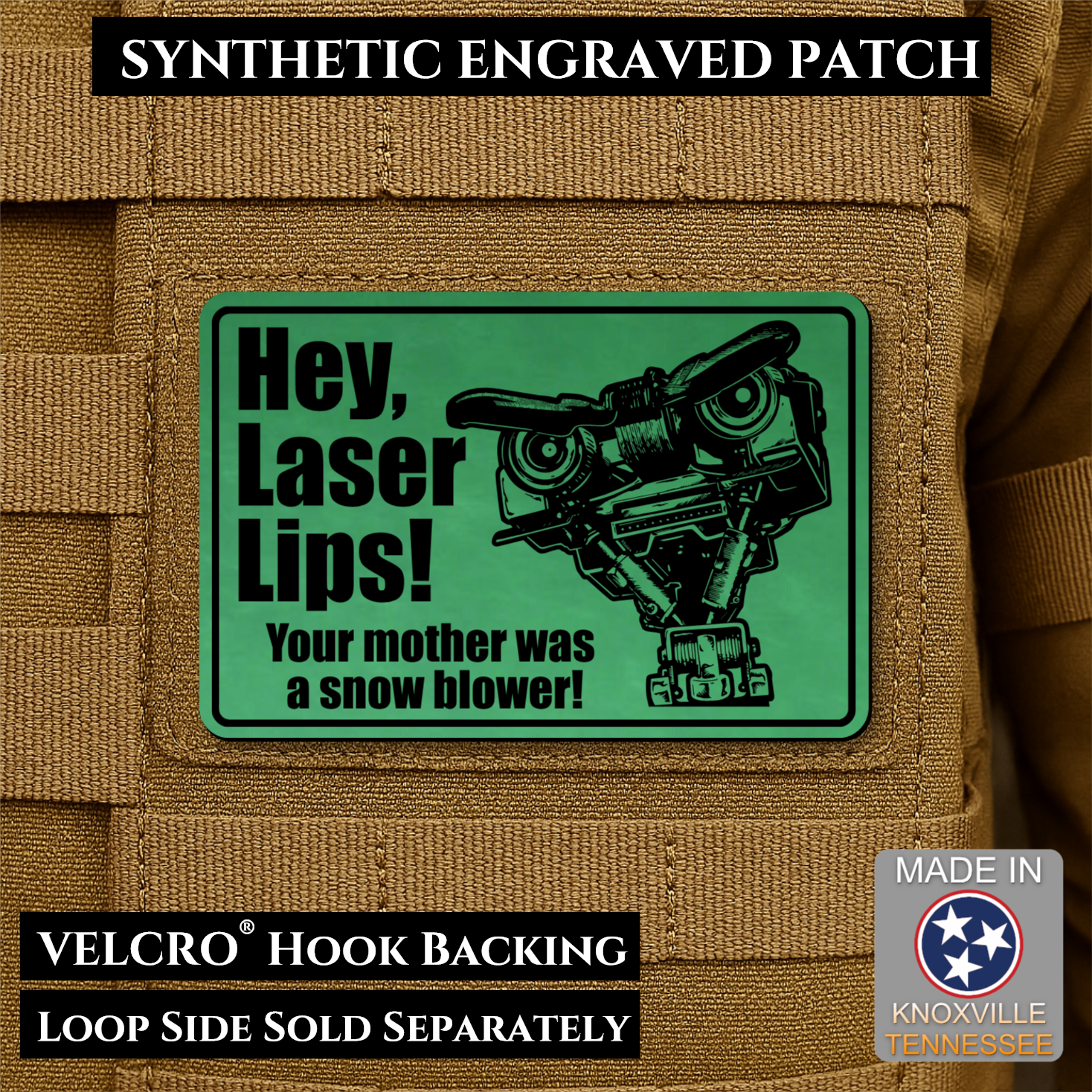 Hey Laser Lips Funny Morale Patch | Made in USA | VELCRO® Brand Hook Backing