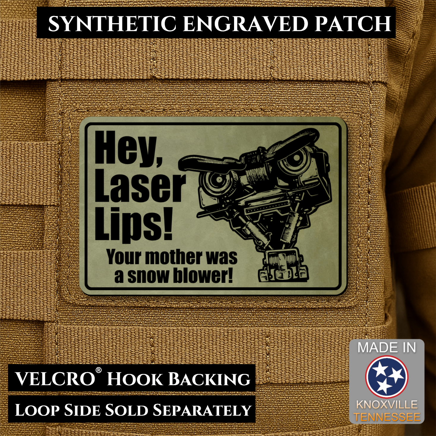 Hey Laser Lips Funny Morale Patch | Made in USA | VELCRO® Brand Hook Backing