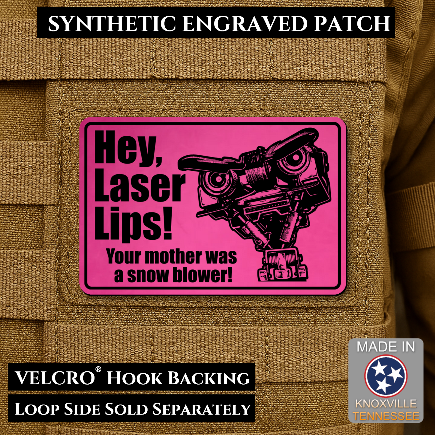 Hey Laser Lips Funny Morale Patch | Made in USA | VELCRO® Brand Hook Backing