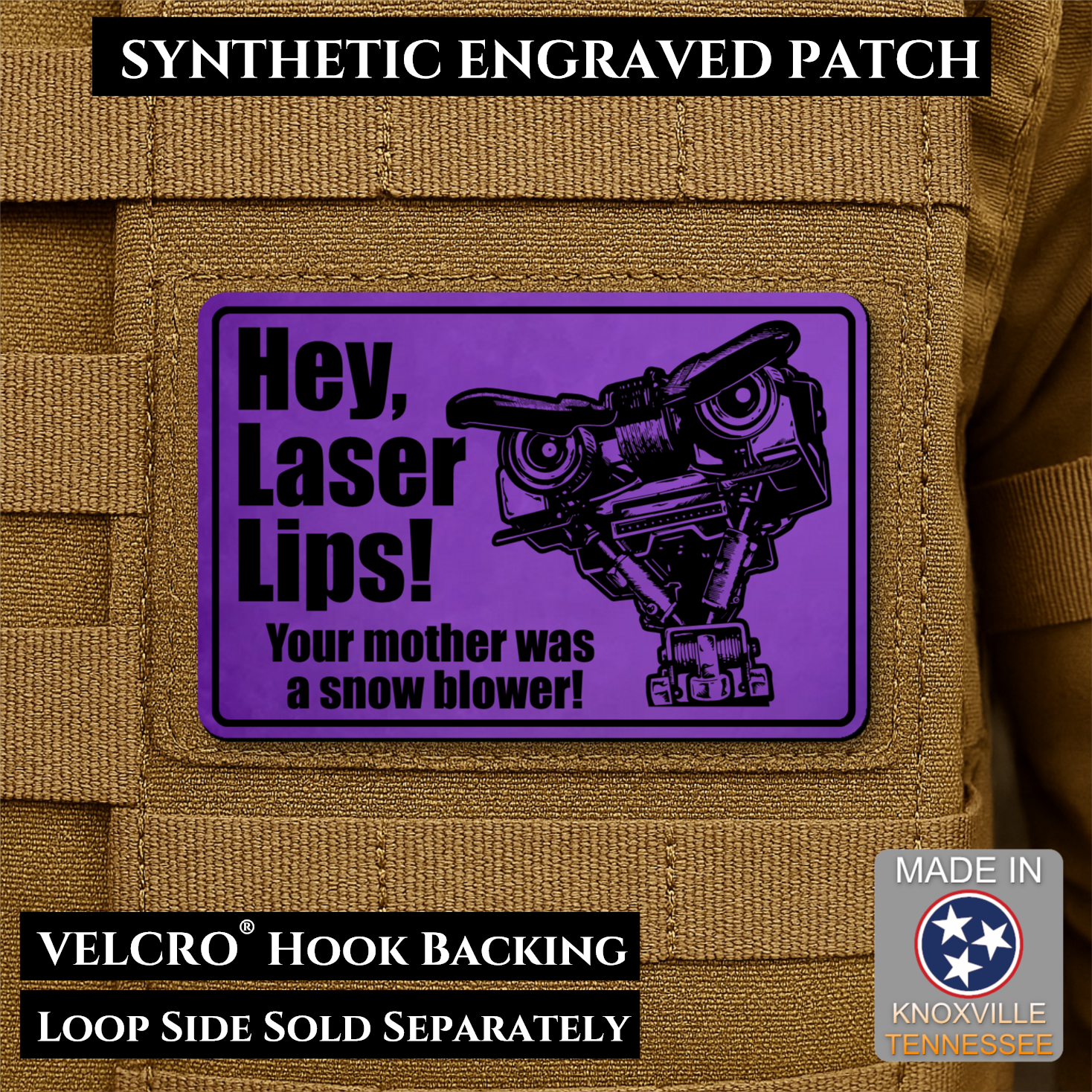 Hey Laser Lips Funny Morale Patch | Made in USA | VELCRO® Brand Hook Backing