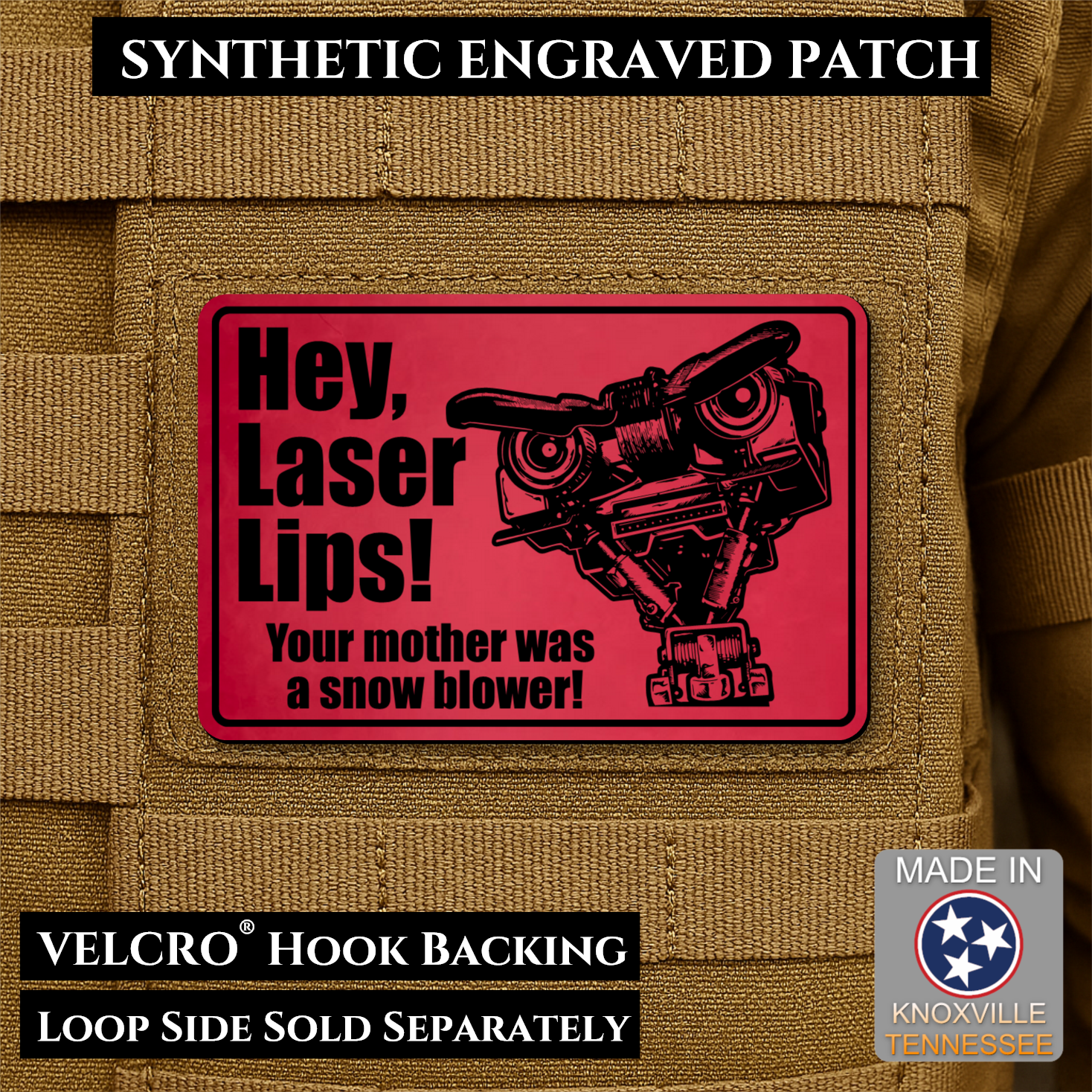 Hey Laser Lips Funny Morale Patch | Made in USA | VELCRO® Brand Hook Backing