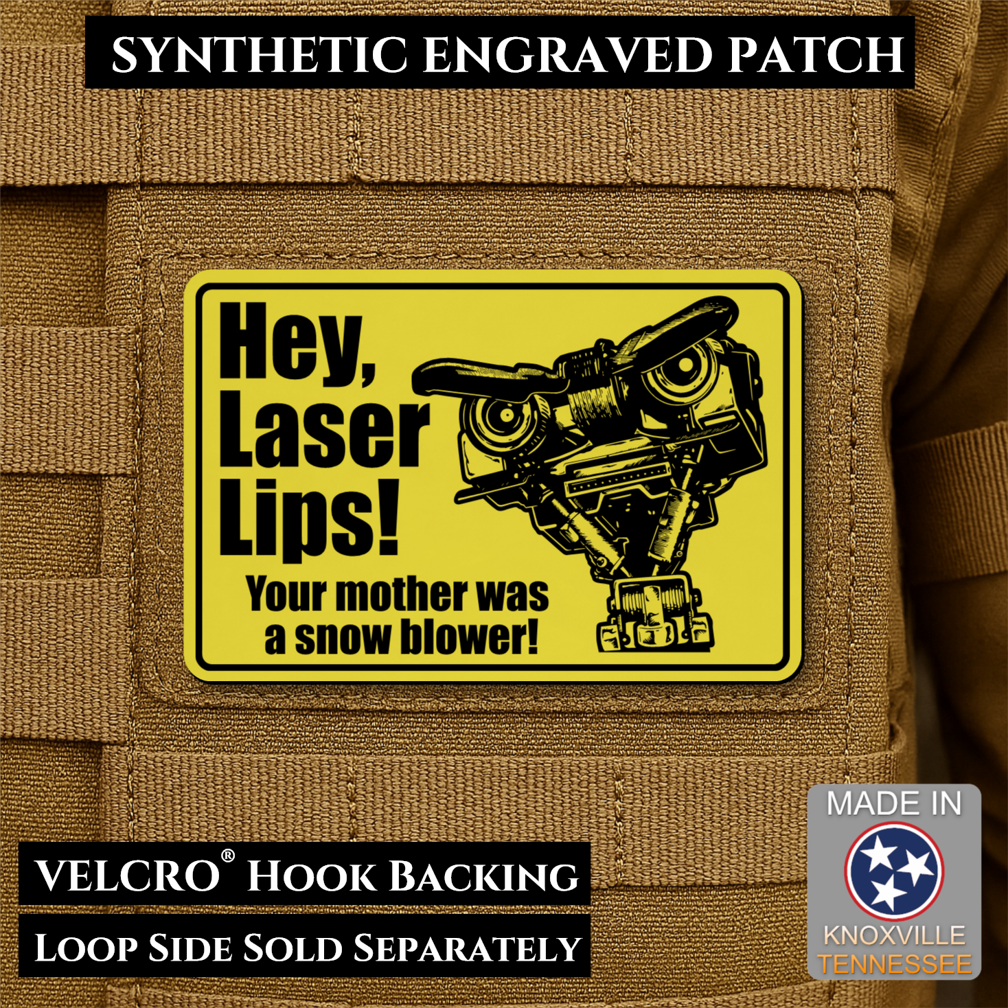 Hey Laser Lips Funny Morale Patch | Made in USA | VELCRO® Brand Hook Backing