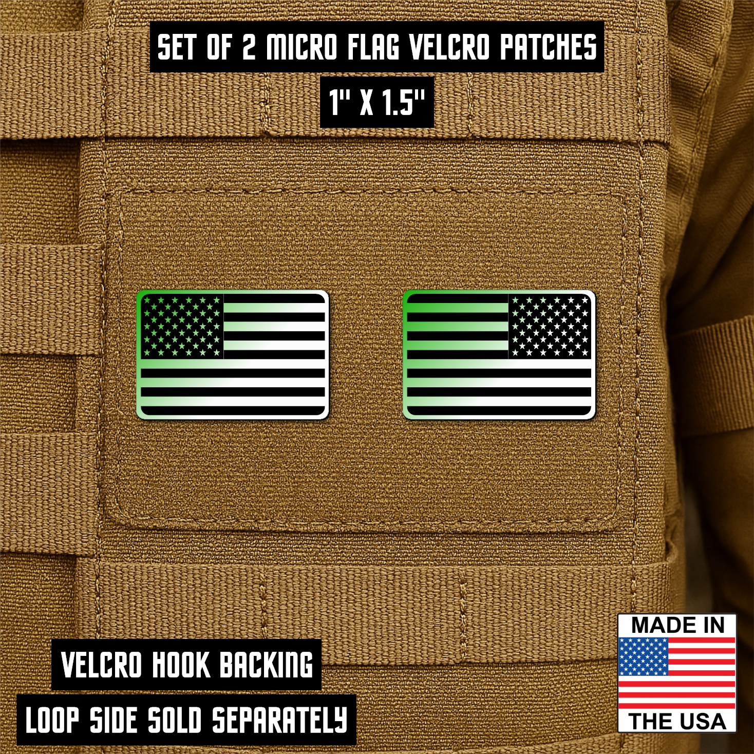 Mini Tactical Synthetic American Flag Patch - Set of 2 | Made in USA | VELCRO® Brand Hook Backing