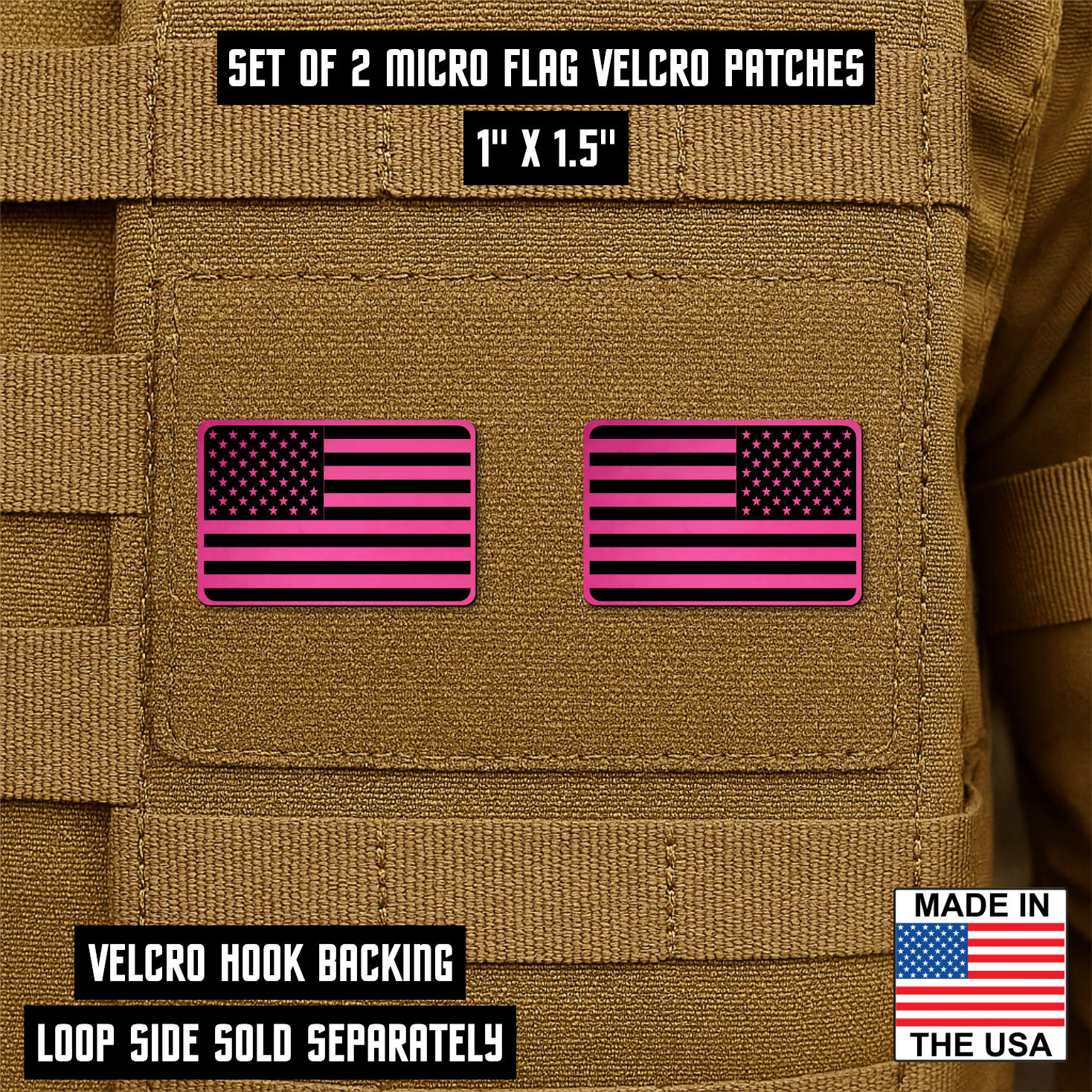 Mini Tactical Synthetic American Flag Patch - Set of 2 | Made in USA | VELCRO® Brand Hook Backing
