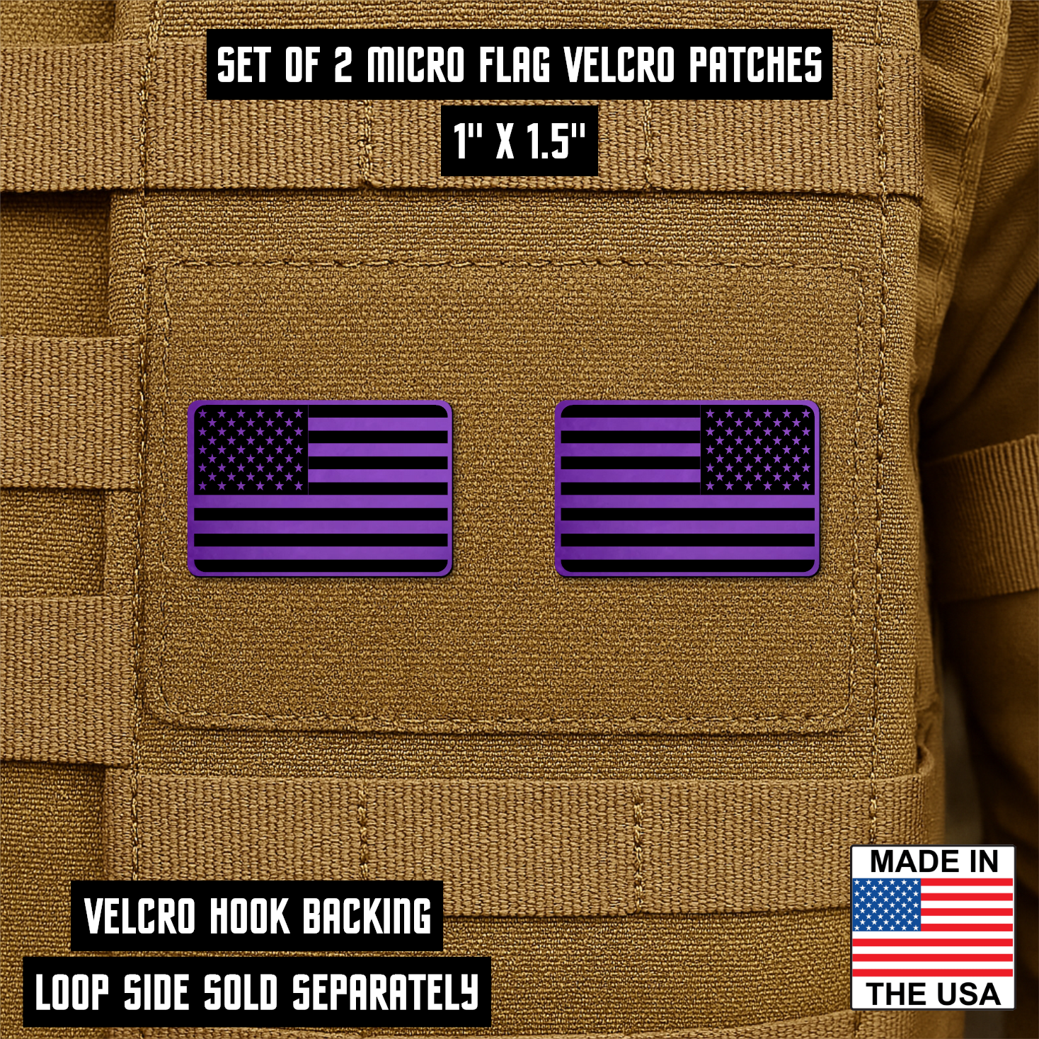 Mini Tactical Synthetic American Flag Patch - Set of 2 | Made in USA | VELCRO® Brand Hook Backing