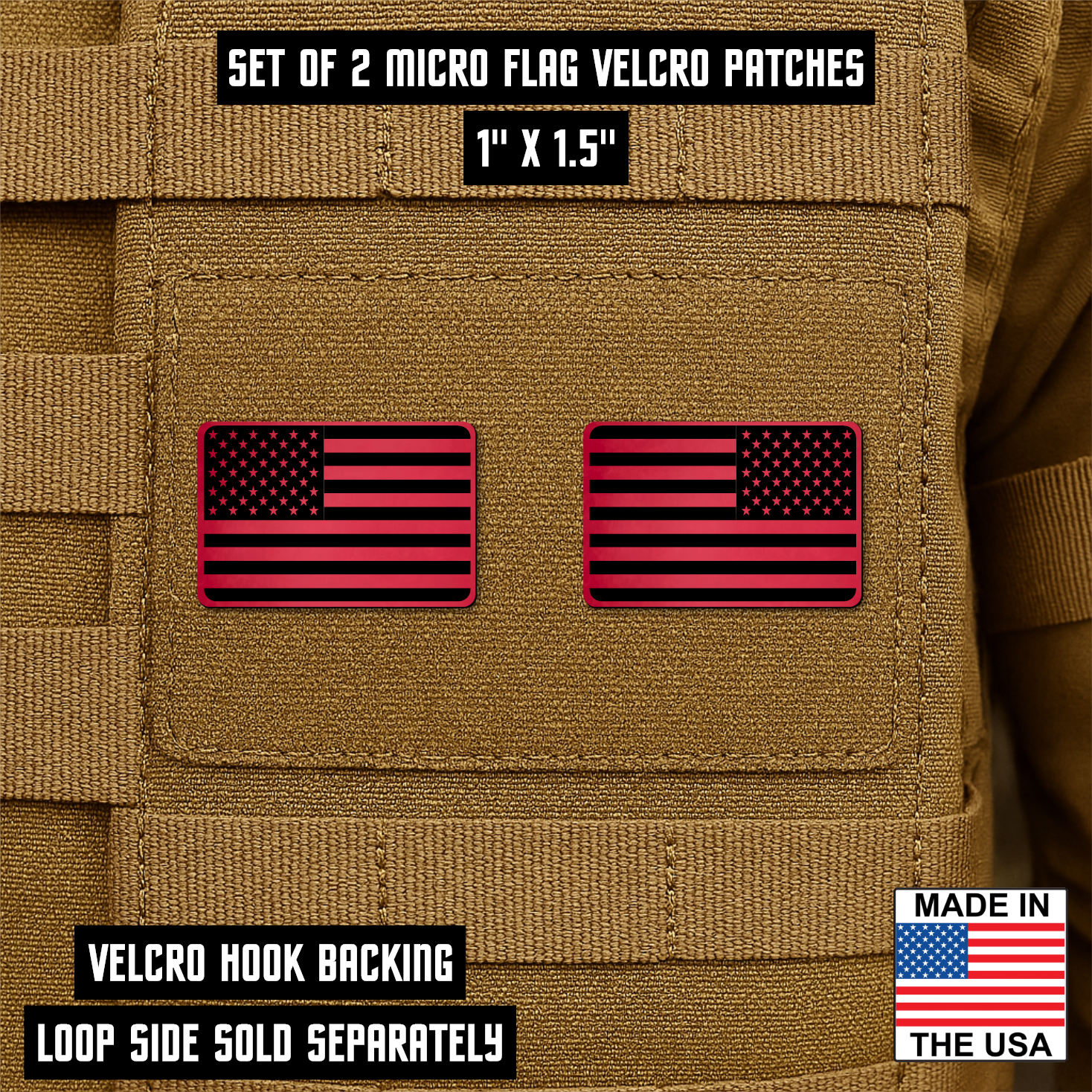 Mini Tactical Synthetic American Flag Patch - Set of 2 | Made in USA | VELCRO® Brand Hook Backing