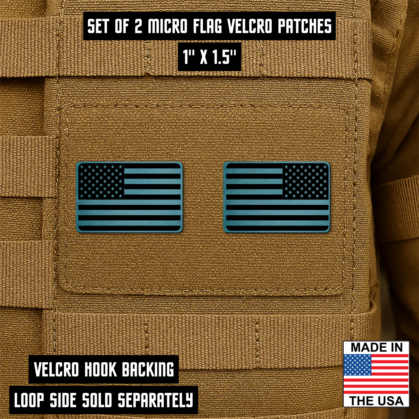Mini Tactical Synthetic American Flag Patch - Set of 2 | Made in USA | VELCRO® Brand Hook Backing