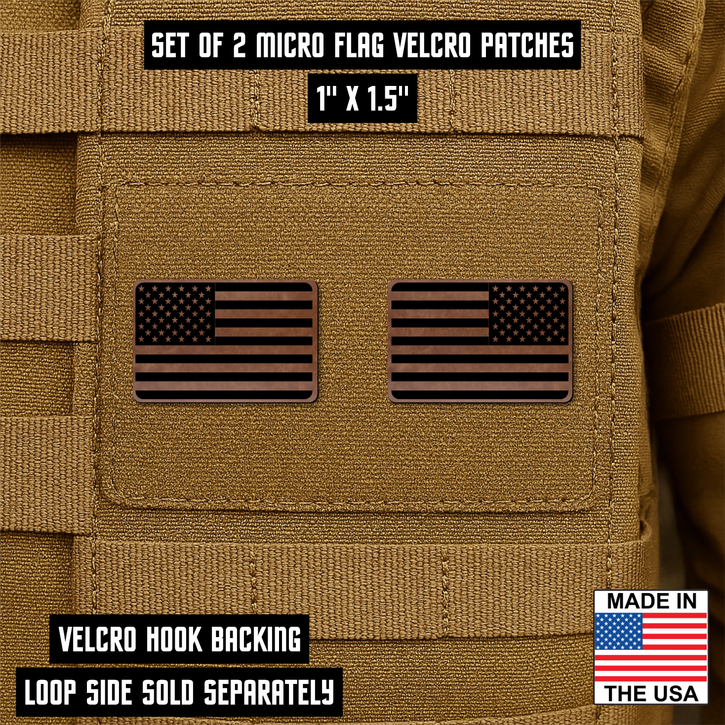 Mini Tactical Synthetic American Flag Patch - Set of 2 | Made in USA | VELCRO® Brand Hook Backing