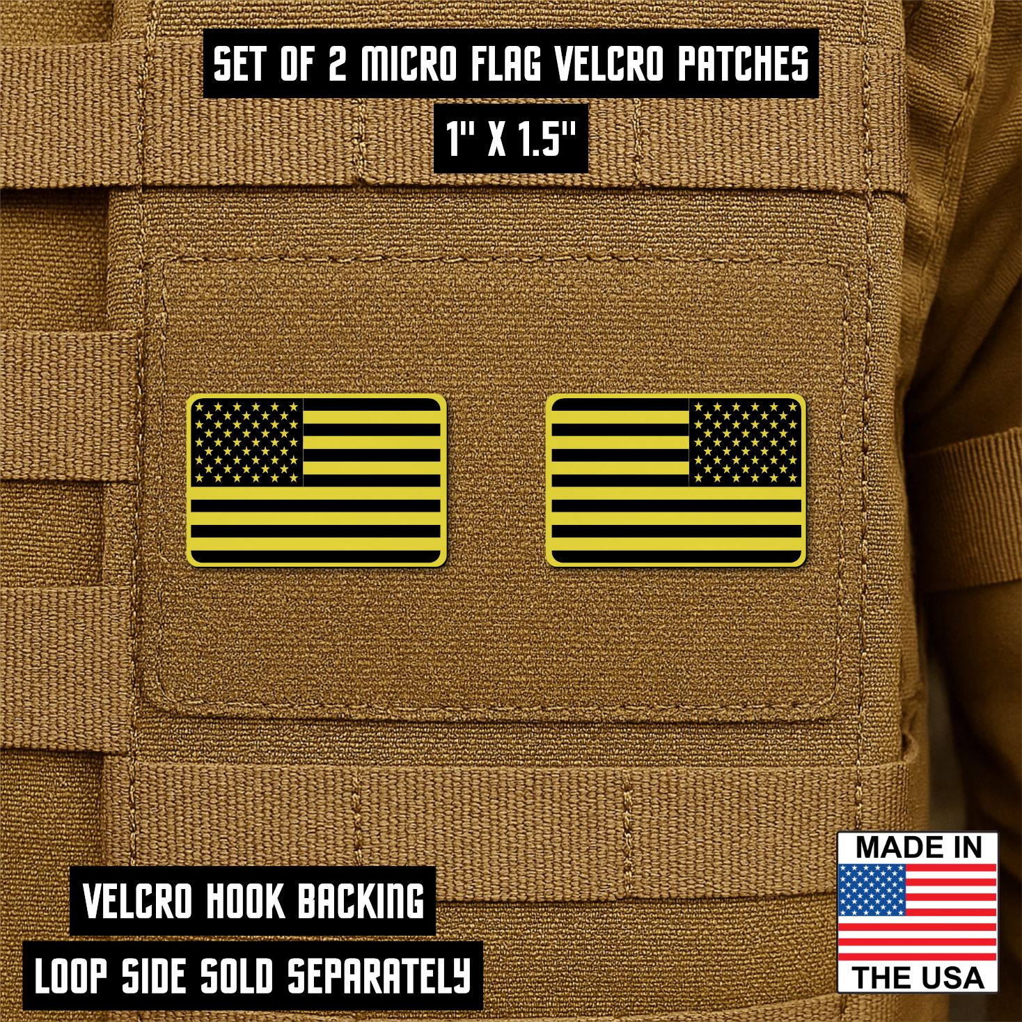 Mini Tactical Synthetic American Flag Patch - Set of 2 | Made in USA | VELCRO® Brand Hook Backing