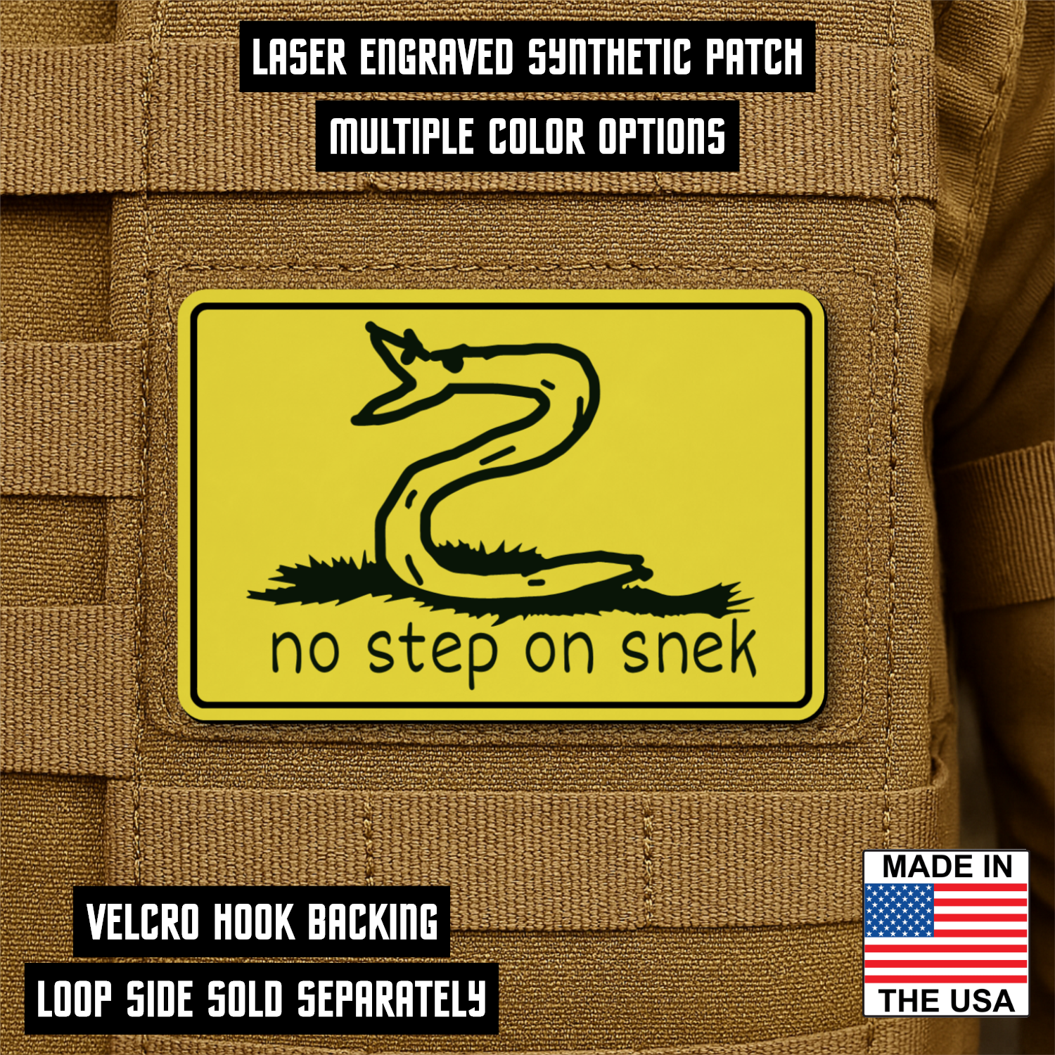 No Step On Snek Funny Morale Patch 2"x3" Hook & Loop | Made in USA