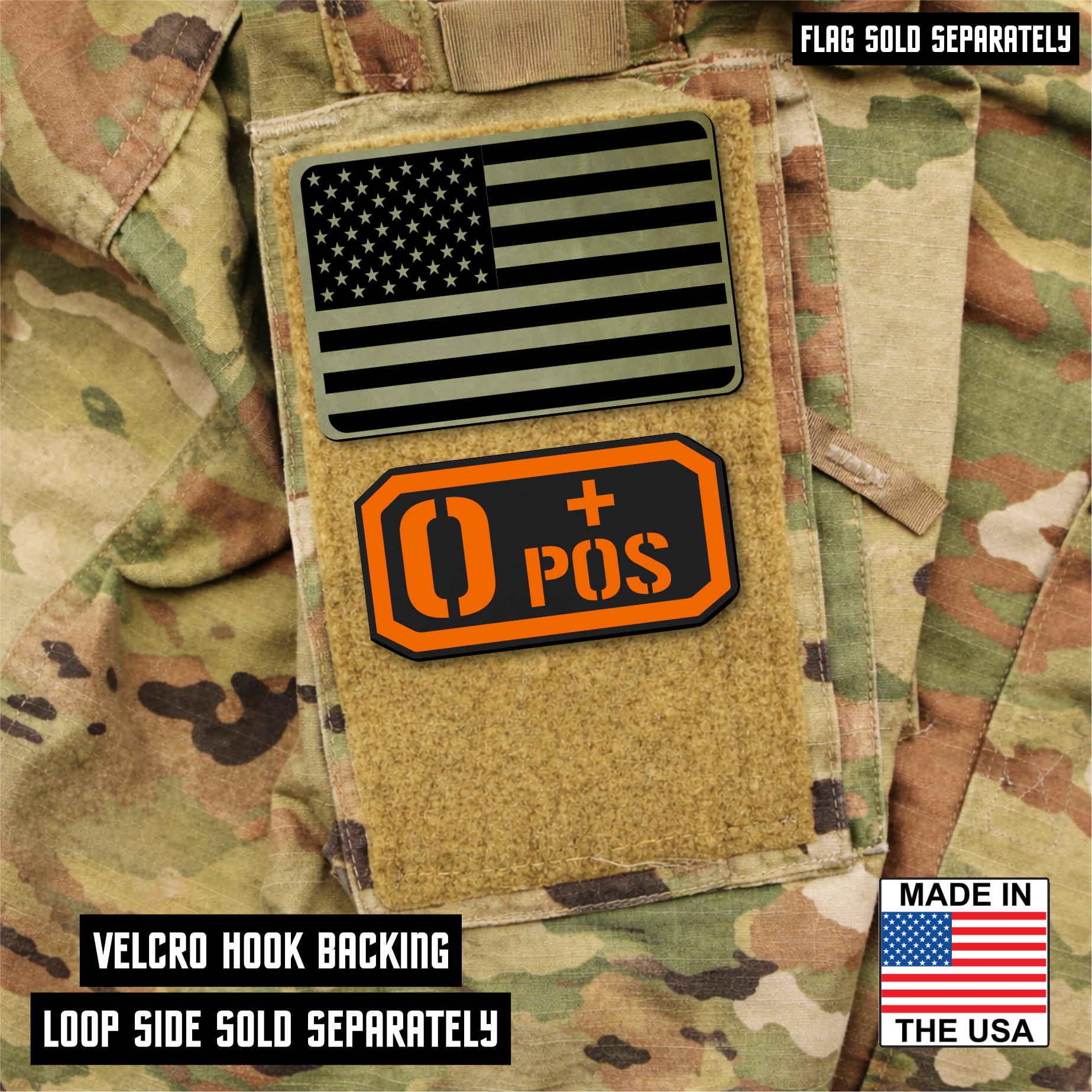 O Positive Blood Type Patch – Engraved Synthetic Material 1.25" x 2.5" Hook & Loop | 24 Color Options