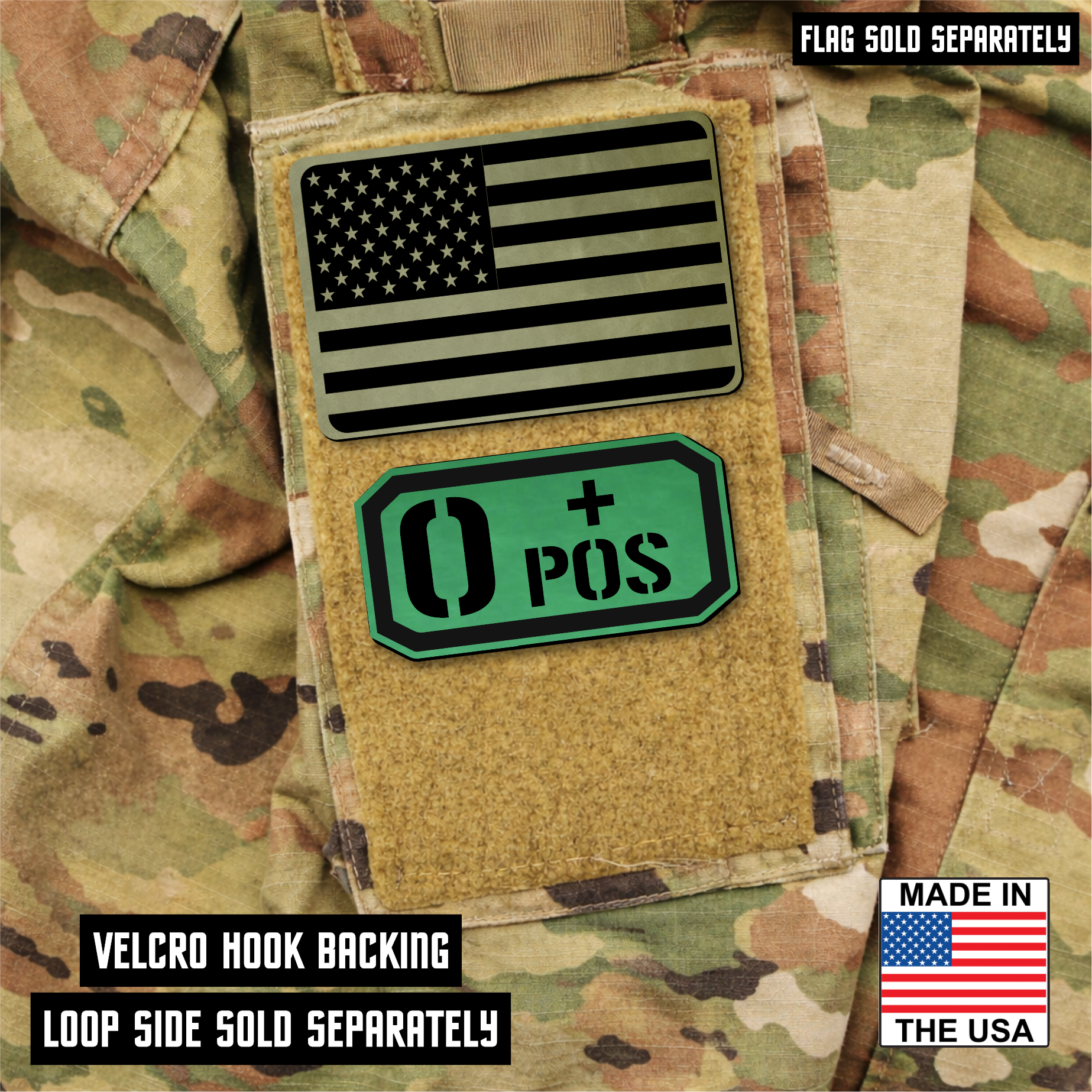 O Positive Blood Type Patch – Engraved Synthetic Material 1.25" x 2.5" Hook & Loop | 24 Color Options