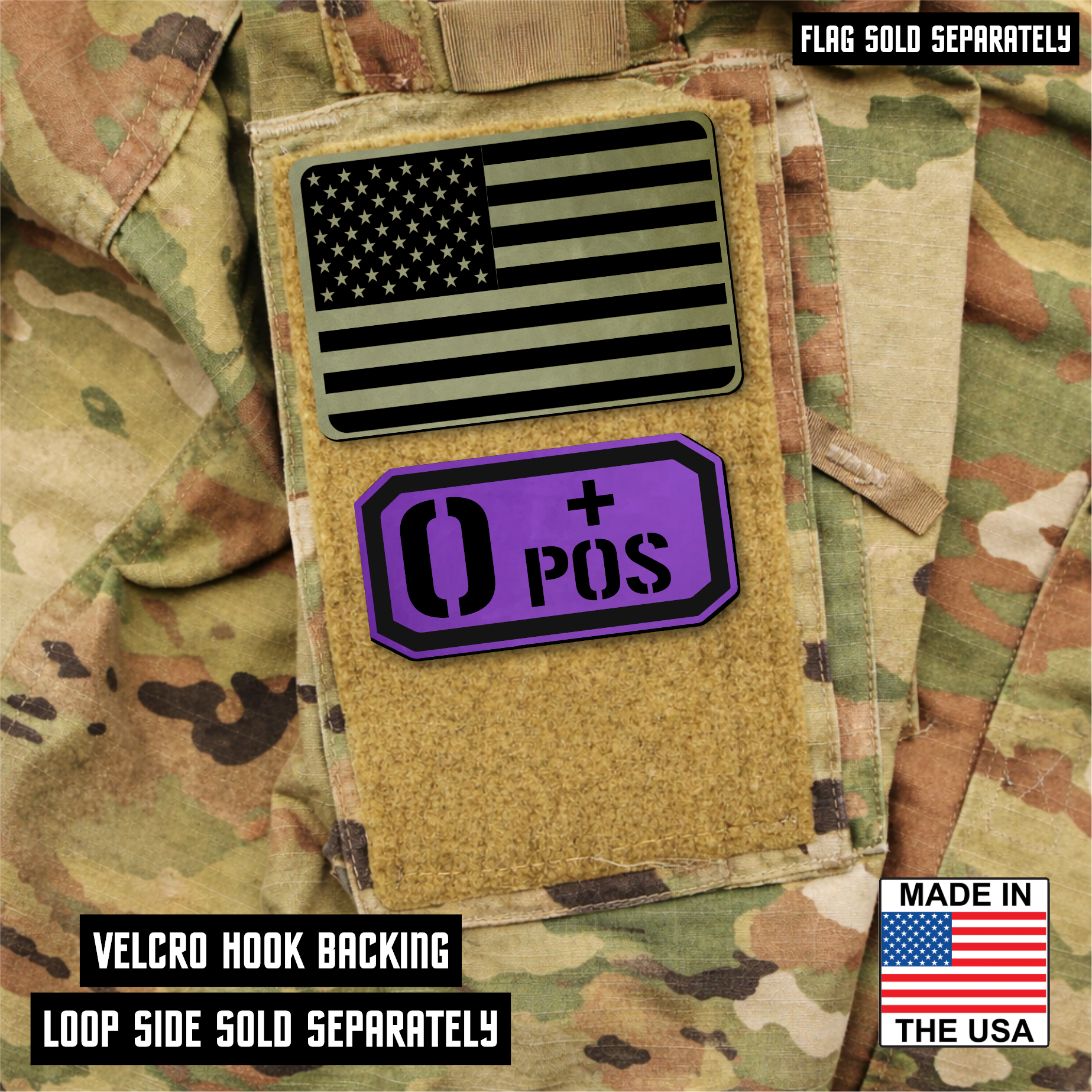 O Positive Blood Type Patch – Engraved Synthetic Material 1.25" x 2.5" Hook & Loop | 24 Color Options