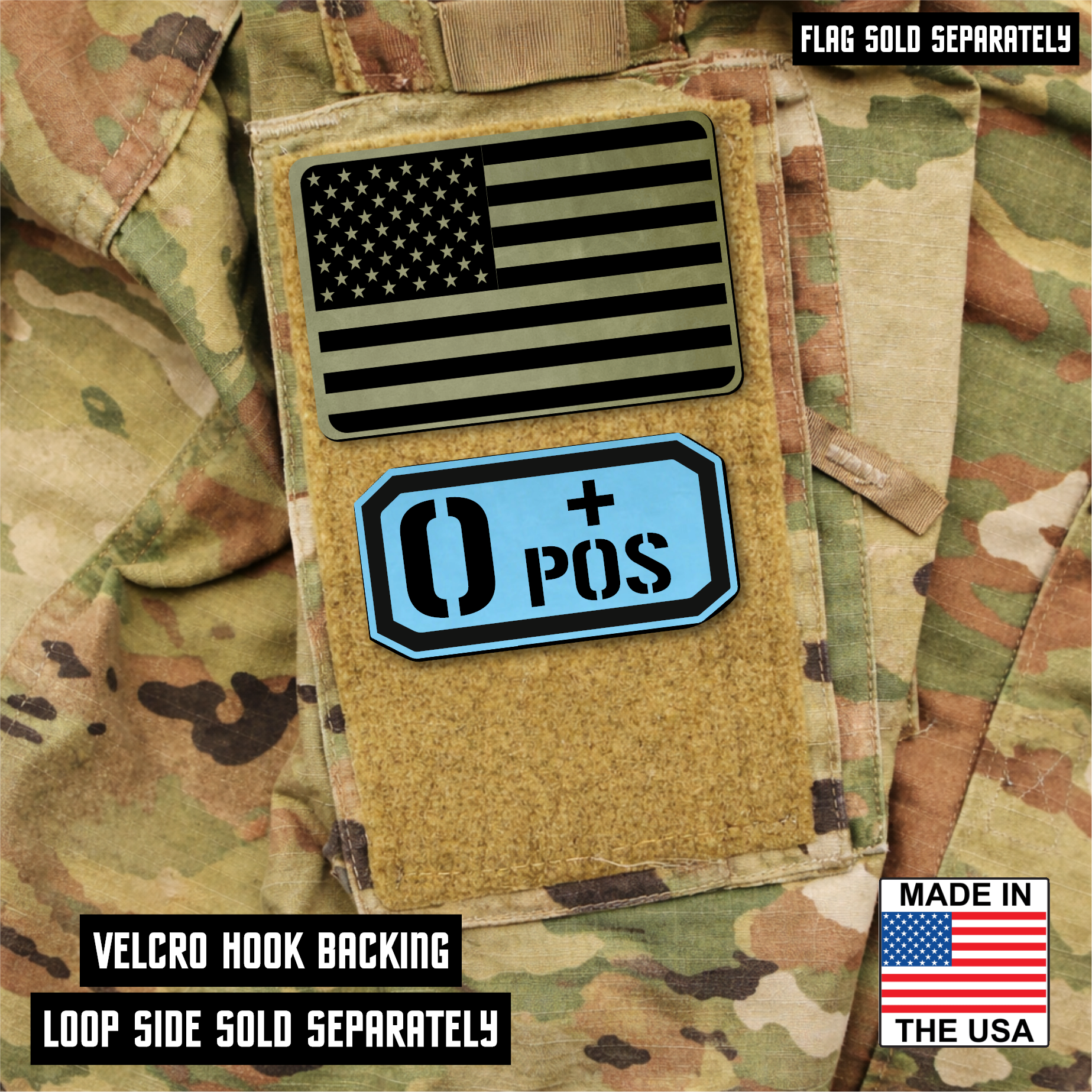 O Positive Blood Type Patch – Engraved Synthetic Material 1.25" x 2.5" Hook & Loop | 24 Color Options