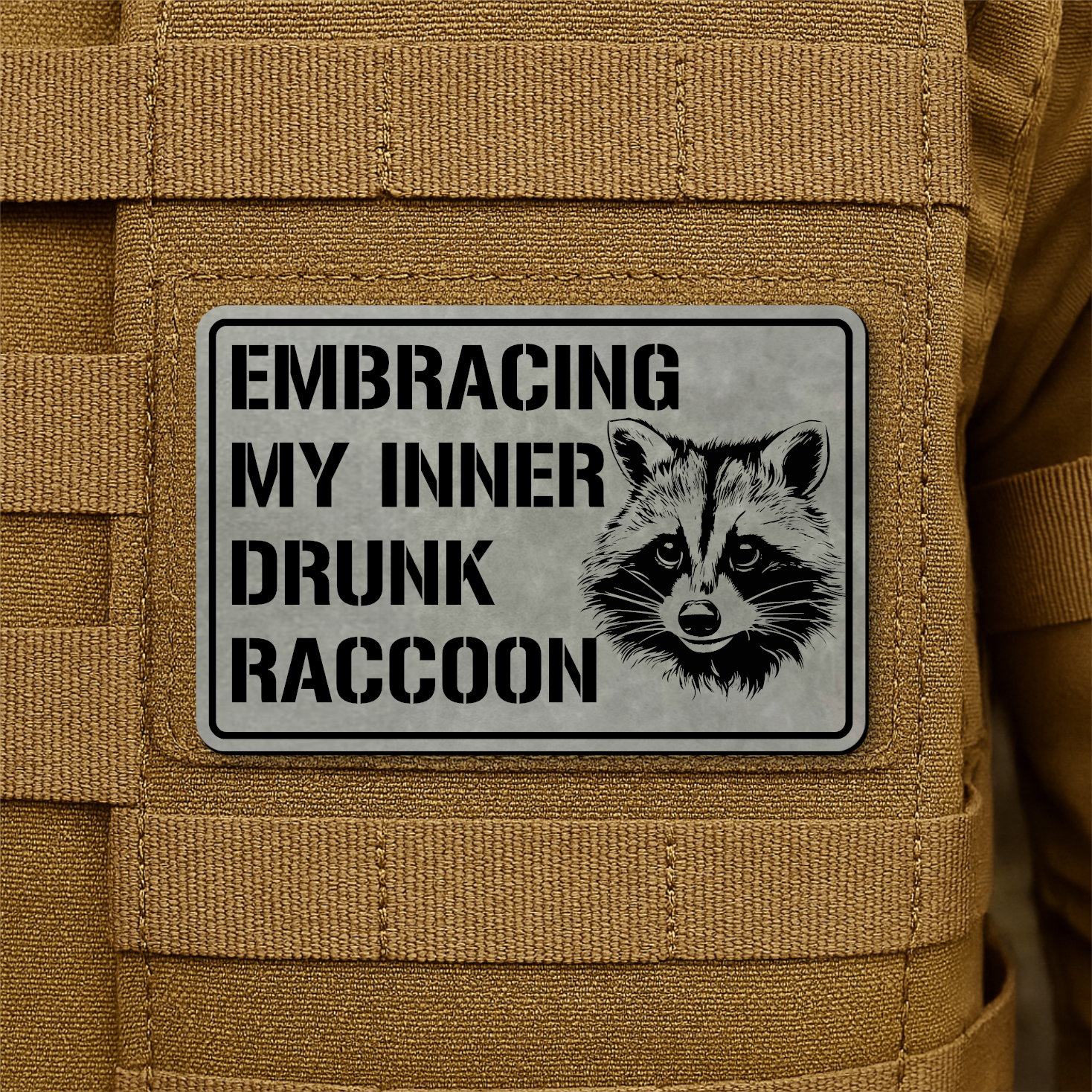 Inner Drunk Raccoon Funny Morale Patch 2"x3" Hook & Loop | Made in USA