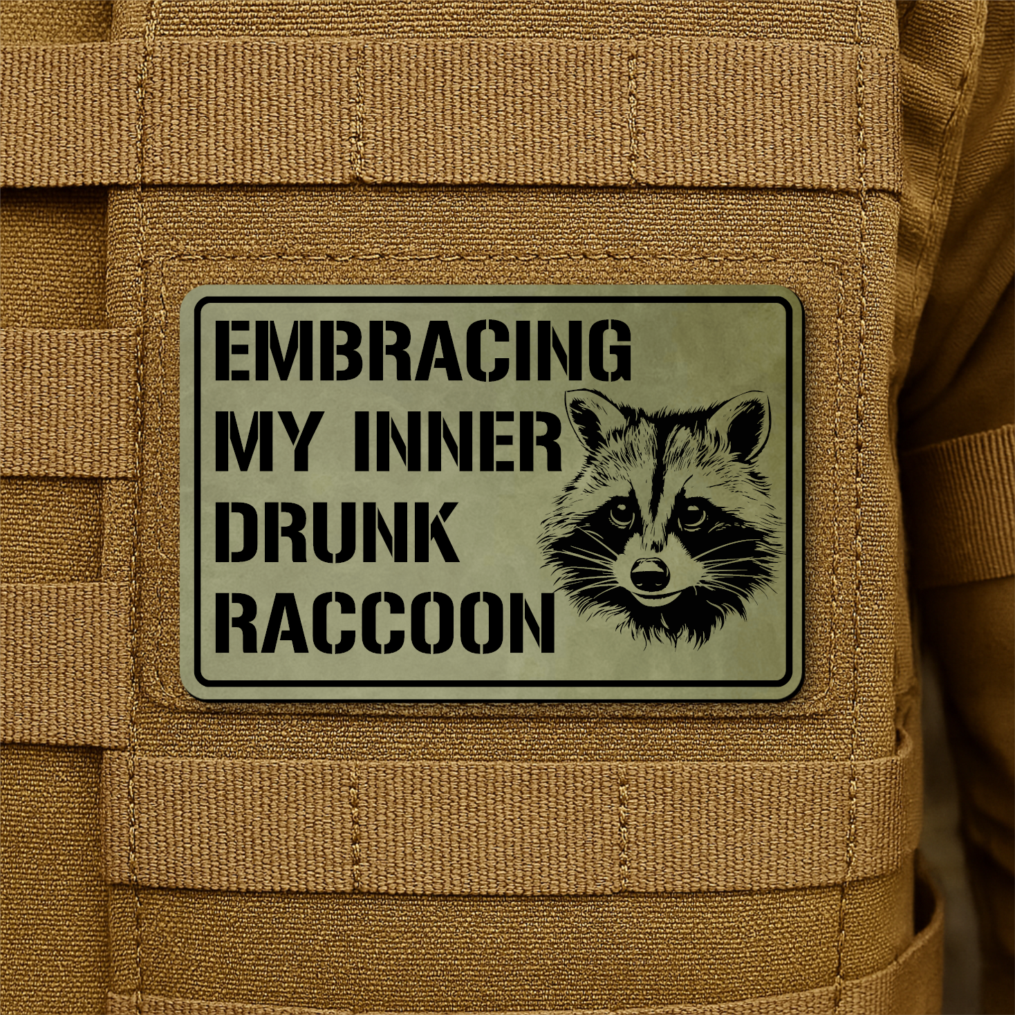 Inner Drunk Raccoon Funny Morale Patch 2"x3" Hook & Loop | Made in USA