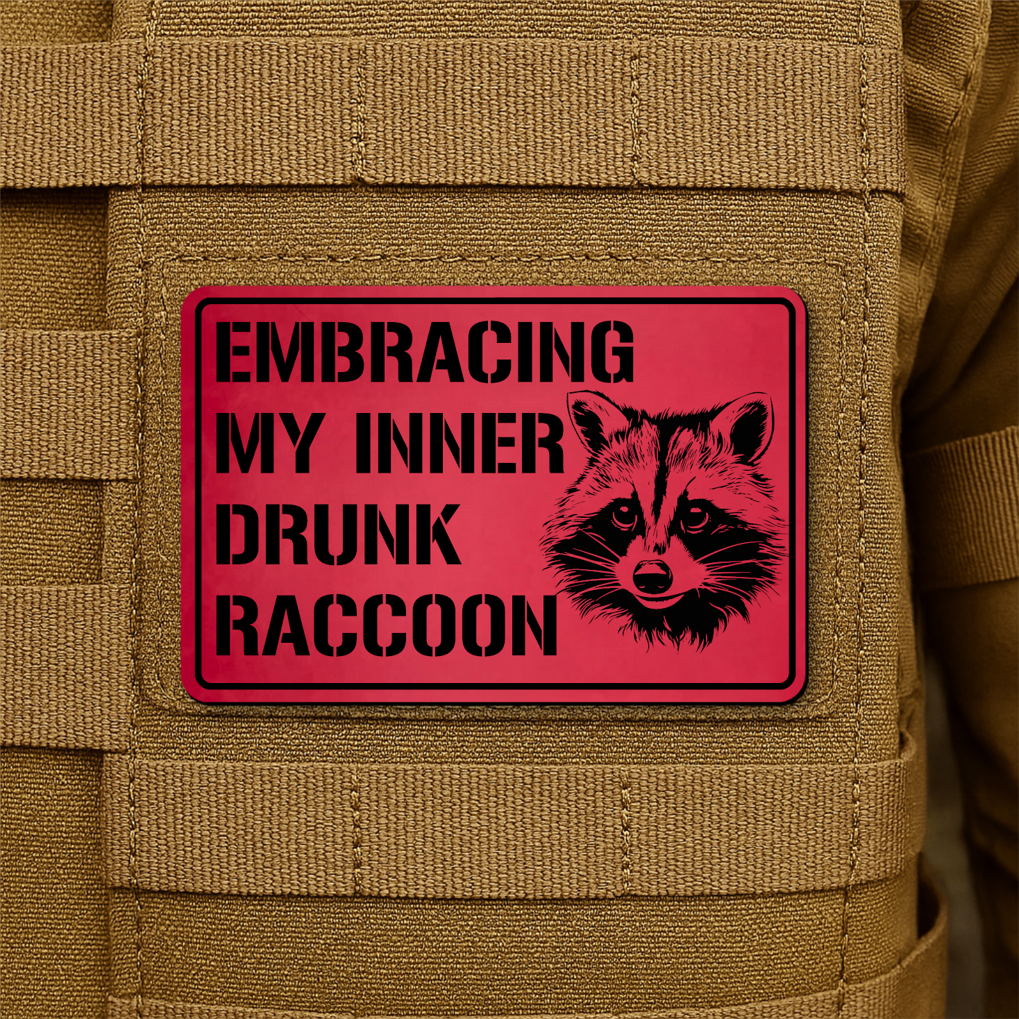 Inner Drunk Raccoon Funny Morale Patch 2"x3" Hook & Loop | Made in USA