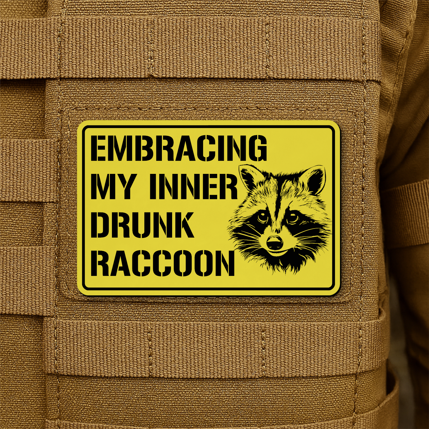 Inner Drunk Raccoon Funny Morale Patch 2"x3" Hook & Loop | Made in USA