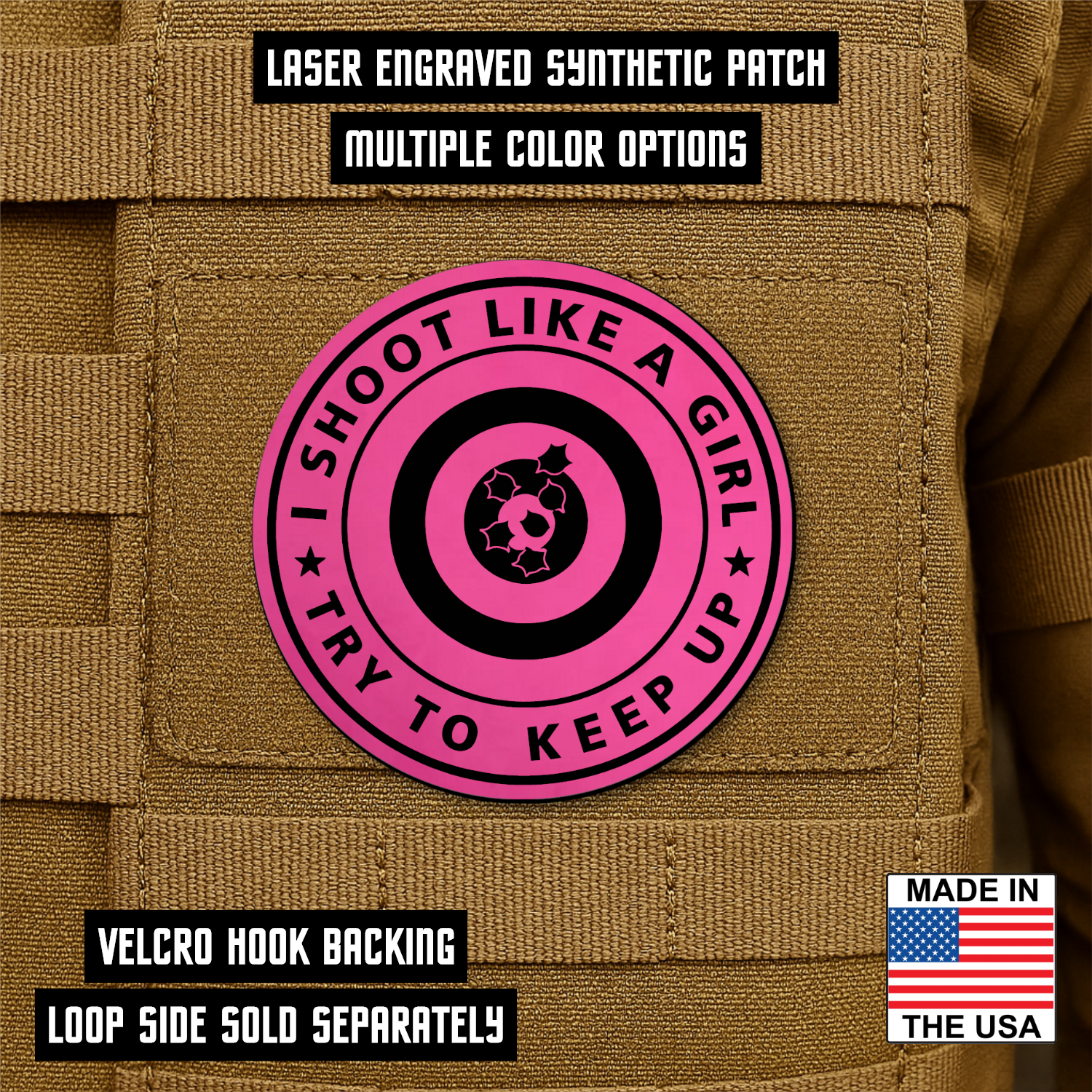 I Shoot Like A Girl Funny Morale Patch 3" Round Hook & Loop | Made in USA